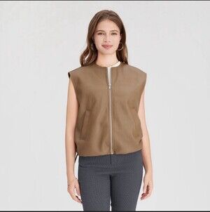 Women's Faux Leather Zip-Front Vest - A New Day Brown  Size M